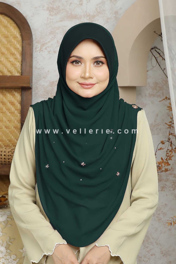 Tudung Sarung Instant Premium Chiffon Aileen Luxe - ALX29B Emerald Green with Skuba Awning